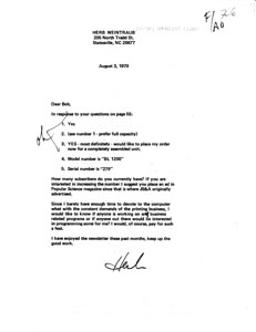 Herb Weintraub Letter (Aug 3 1979)